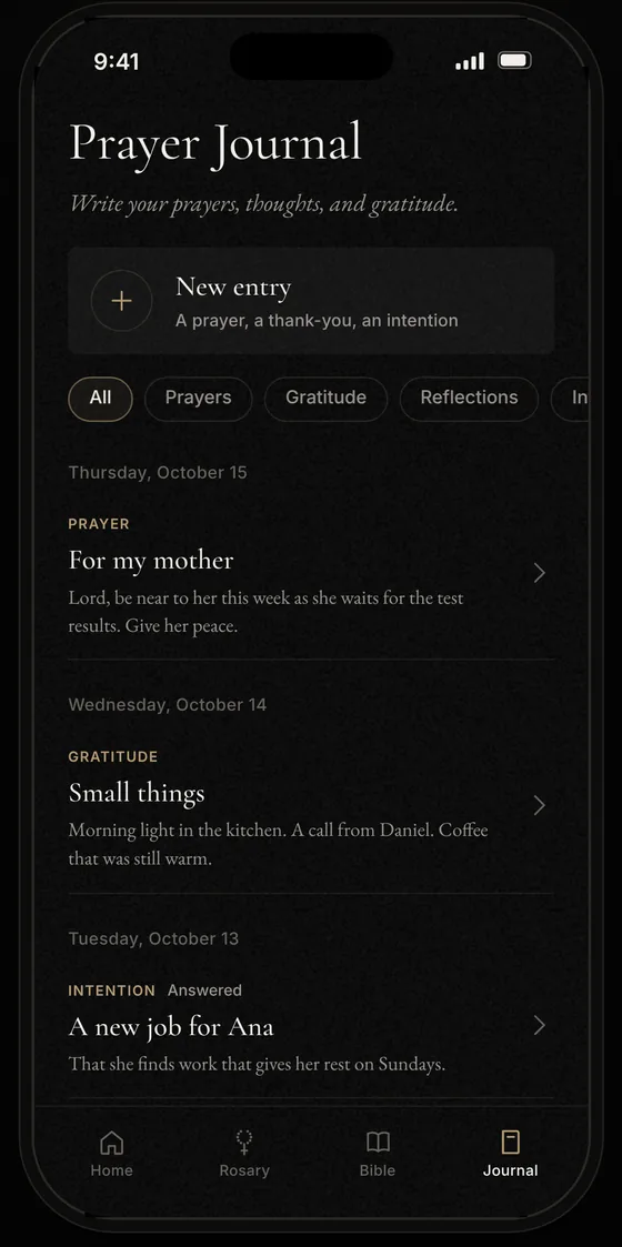 Our Father app: a private prayer journal